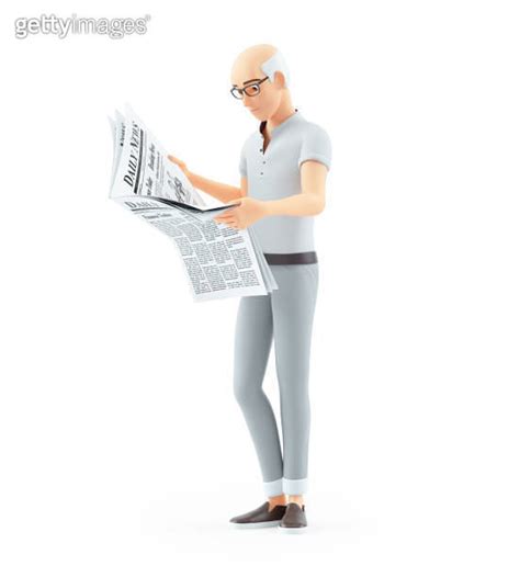 D Senior Man Standing And Reading A Newspaper