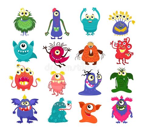 Cute Cartoon Monsters Alien Or Ghost Set Of Icons Vector Illustration