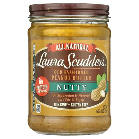 Laura Scudders Natural Nutty Peanut Butter 16 Ounce Jar