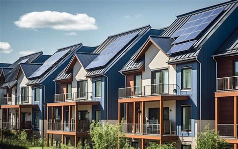 Una Hilera De Casas Con Paneles Solares En El Techo Foto Premium