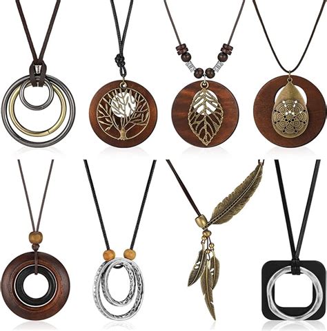 Amazon Huquary 8 Pcs Long Wooden Pendant Necklaces For Women