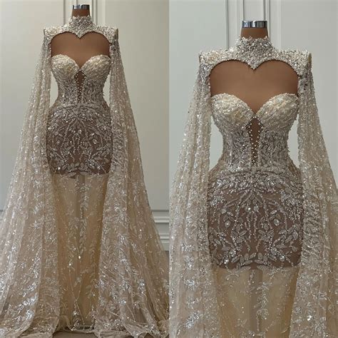 Luxury Dubai Glitter Bridal Dress With Light Champagne Chart Beaded