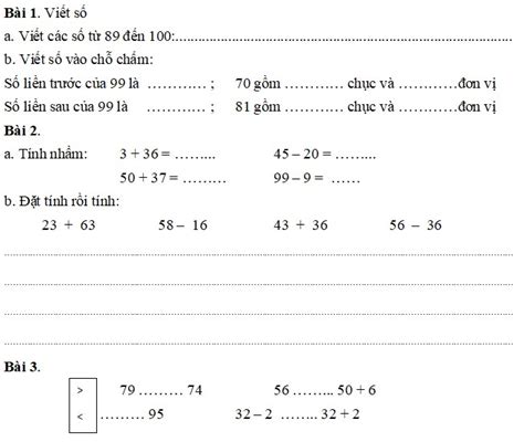 Bài Tập ôn Hè Toán Lớp 1 Lên Lớp 2 Năm 2024 Có đáp án Đề ôn Tập Hè Lớp 1 Lên 2