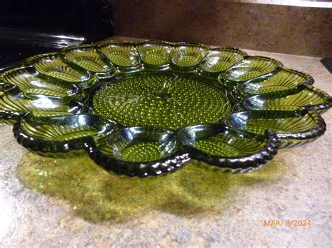 Vitg Indiana Glass Green Hobnail Deviled Egg Serving Plate Tray 11 25” 15 Eggs Ebay