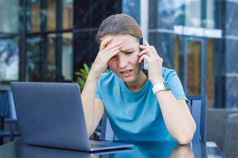 Premium Photo Sad Upset Frustrated Girl Angry Displeased Young Woman With Laptop Sitting In