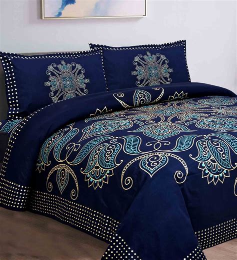 Buy Blue Floral 240 Tc Cotton King Size Bedsheet With 2 Pillow Covers