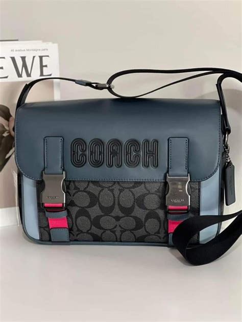 Coach Track Crossbody In Colorblock Signature Canvas Charcoal Denim