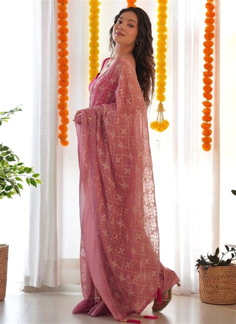 Georgette Satin Pink Trendy Saree
