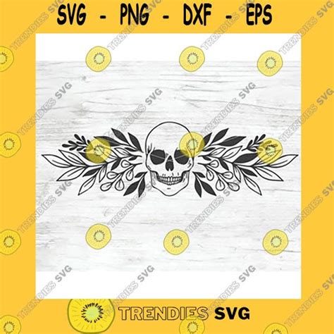 Halloween Svg Skull Border Svg File Skull Svg Skull Leaves Border Svg