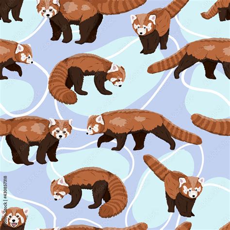 Vecteur Stock Seamless Pattern With Red Panda Ailurus Fulgens Lesser