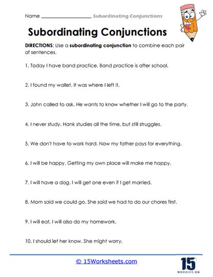 Subordinating Conjunction Worksheet Learn English Grammar Teaching