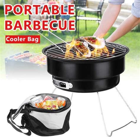 2 In 1 Portable Barbecue Oven Folding Bbq Grill With Cooler Bag Camping