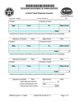 Fillable Online Okdhs Form Ag E Suoa S In Kind Travel Expense