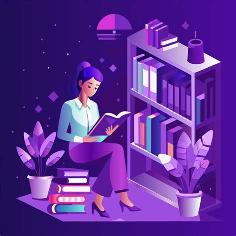 Premium Vector A Woman Reading A Book In A Room With A Book Titled