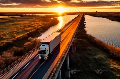 Premium Photo A Freight Truck Driving Over Bridge At Sunset