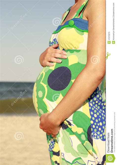 Pregnant Woman On The Beach Stock Image Image Of Hands Care 41213215