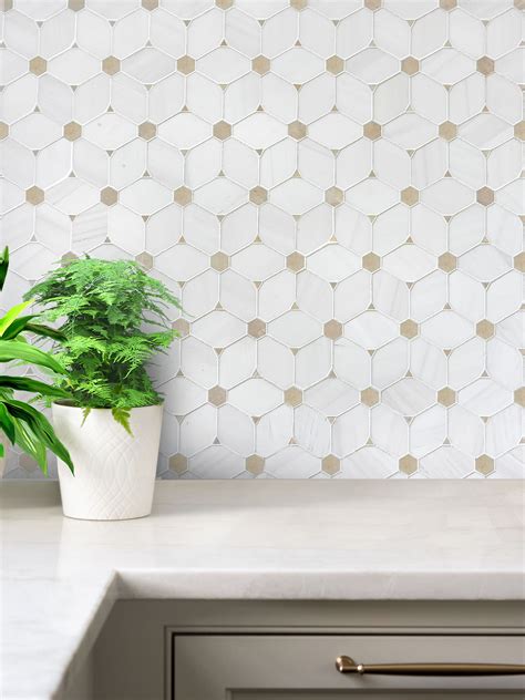 White Beige Marble Elegant Mosaic Backsplash Tile