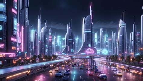 Premium Ai Image Bustling Futuristic Cityscape At Night