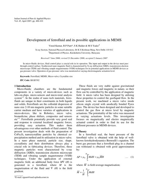 (PDF) Development of ferrofluid and its possible applications in MEMS