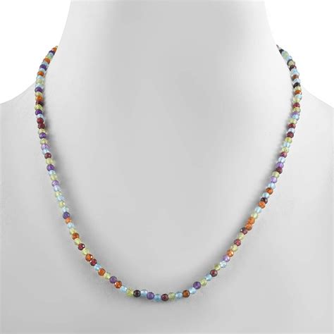 Buy Multi Gemstone Beaded Necklace 18 Inches In Platinum Over Sterling Silver 2810 Ctw At Shoplc