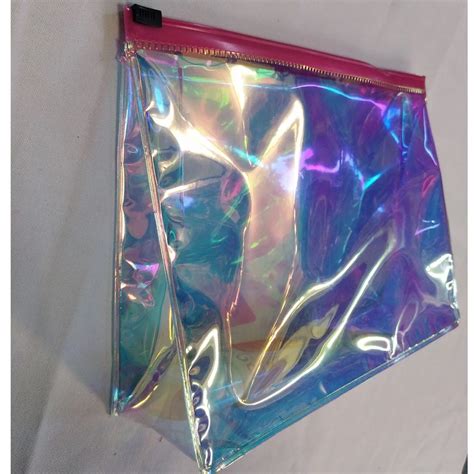 Holographic Iridescent Pvc Cosmetic Bag With Zipper Closure Organizer