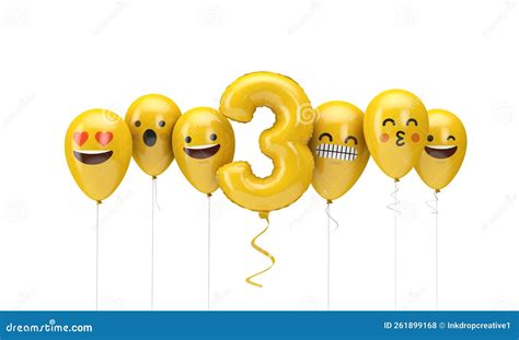 Yellow Birthday Balloon with Emoji Balloon Faces Stock Illustration ...