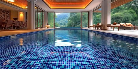 Premium Photo Large Indoor Swimming Pool With Blue Tiles