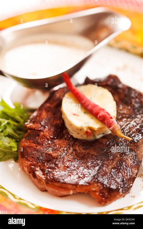 Beef Steak with Butter Stock Photo - Alamy