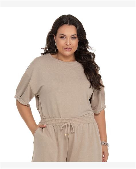 Riachuelo Blusa Feminina Plus Size Lurex Secret Glam Bege