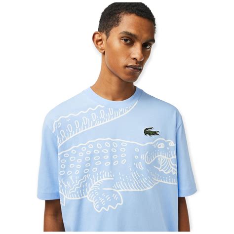 Lacoste T Shirt Men Crew Neck Loose Fit Crocodile Print Blue