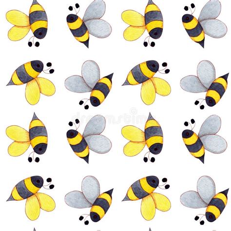 Hand Drawn Watercolor Honey Bee Seamless Pattern For Card Making Paper