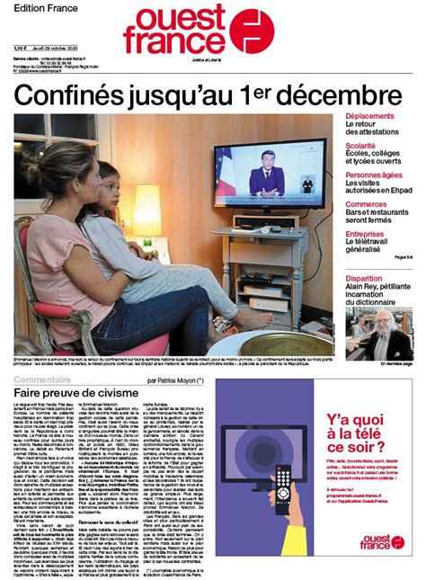 Ouest France édition France N°20201029 Du 29 Octobre 2020 à Télécharger