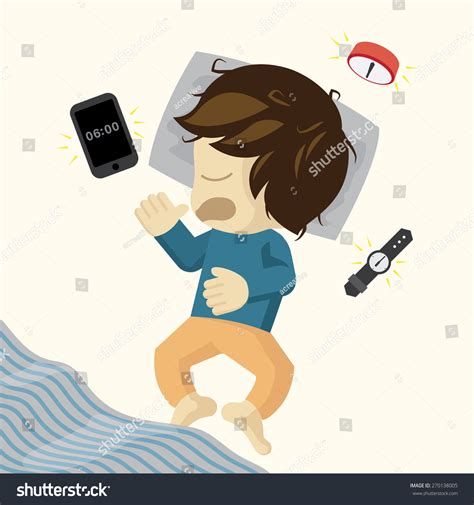 Boy Get Up On The Bed And Alarm Clock, Vector - 270138005 : Shutterstock