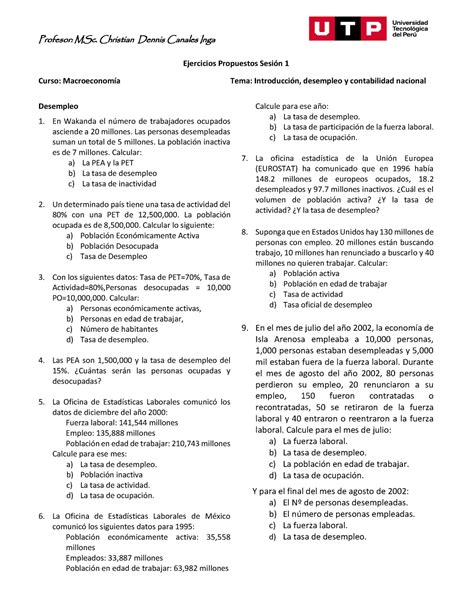 Ejercicios Propuestos Sesion 1 Profesor Msc Christian Dennis Canales Inga Ejercicios