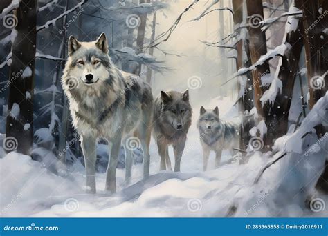 Ai Generated Image Of A Wolves In Winter Forest Stock Photo Image Of