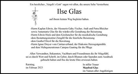 Traueranzeigen Von Ilse Glas Allg Uer Zeitung