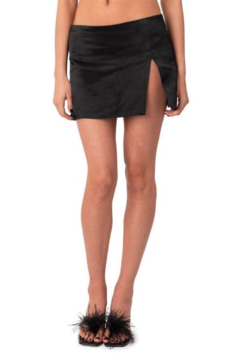 Edikted Adria Side Slit Low Rise Satin Miniskirt Editorialist