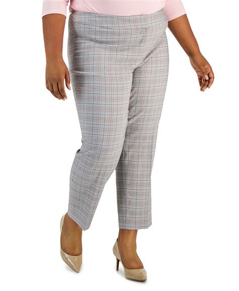 Kasper Plus Size Plaid Mid Rise Straight Leg Ankle Pants Macys