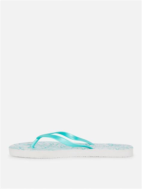 Womens Mid Blue Printed Flip Flops | Primark