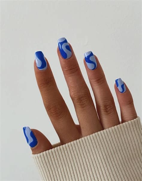 Blue Swirl Nails In 2021 Blue Nails Gel Nails Swag Nails