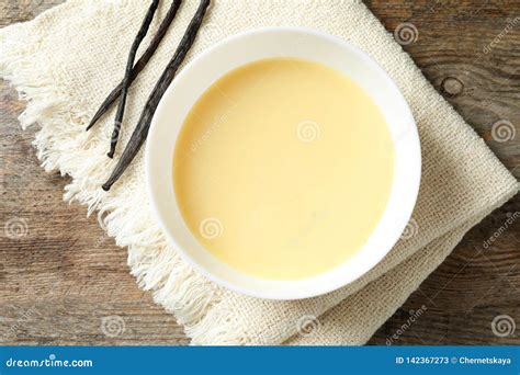 Bowl With Condensed Milk Served On Table Top View Stock Image Image