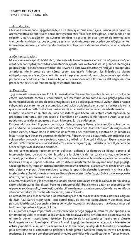 Apuntes Para El Examen En La Guerra Fria Parte Del Examen Tema