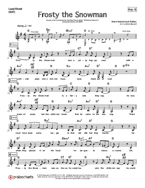 Frosty The Snowman Sheet Music Pdf Bing Crosby Praisecharts Worksheets Library