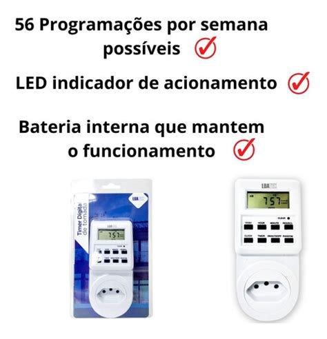 Timer Digital Programável Bivolt 9 Programações Tomada Smart