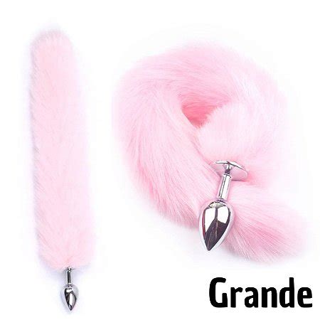 Plug Metal Grande Rabo De Raposa Anal Pelo Rosa X Cm Sexshop