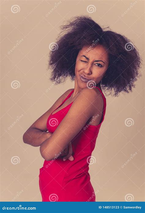 Happy Portrait Of Cheerful Beautiful African American Woman Having Fun