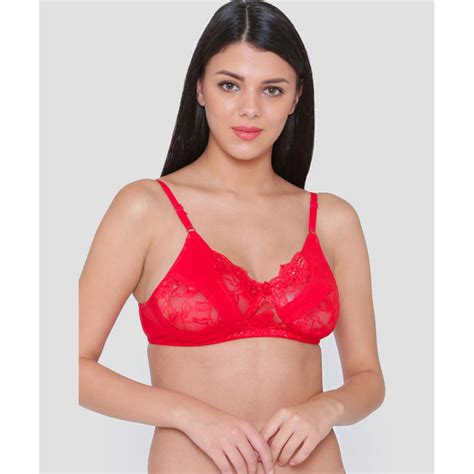 Buy N Gal Floral Lace Non Padded Regular Bra Red Online