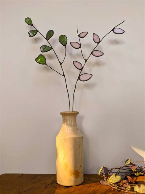 Stained Glass Eucalyptus Stem Leaves On Wire Letterbox Gift Olive