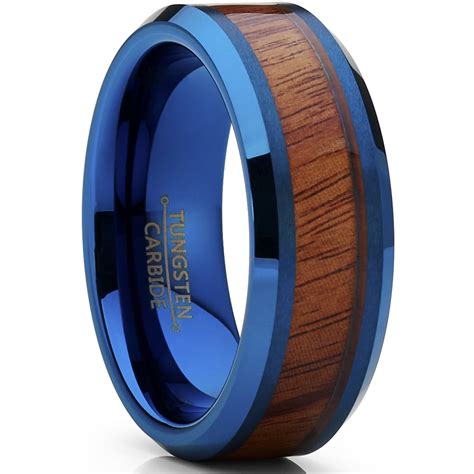 Ringwright Co Tungsten Carbide Mens Blue Brushed Wedding Band Engagement Ring With Real