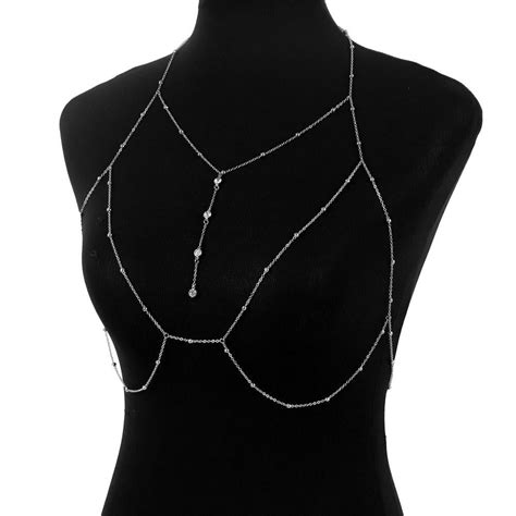 Lingsun Crystal Chest Chain Bra Chain Body Chain Bikini Necklace Crossover Jewelry Sexy Simple